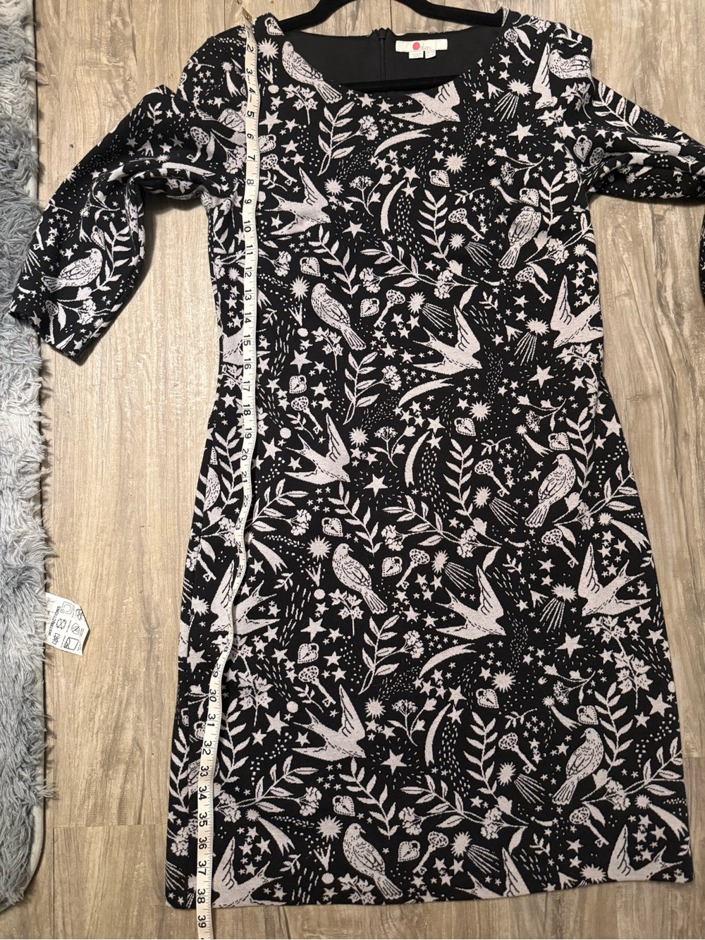 Boden Black & White Bird Print Structured Ponte Shift Dress 3/4 Sleeve Size 8 - Picture 2 of 4